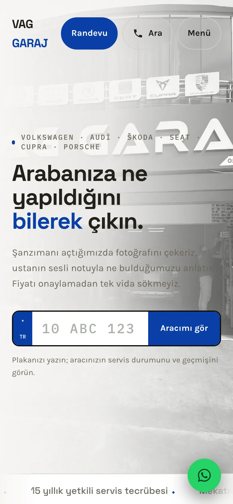 Servis sitesinin telefondaki görünümü